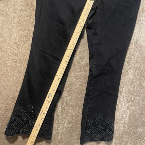 White House Black Market Jeans Womens 8 The Boot Crop Black Embroidered Rose - Picture 9 of 9